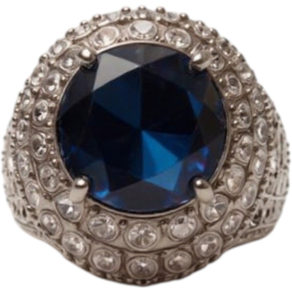 Sterling Silver Deep Blue Halo Cocktail Ring Size 7